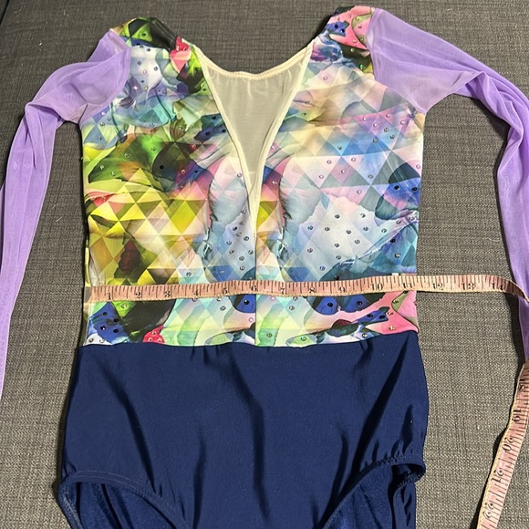 eleve Dance Costume Leotard Multicolored w/ Rhinestones & Mesh Details - Picture 12 of 12